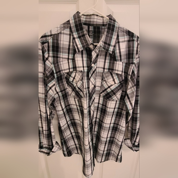 Reclaim Men's Black White Mint Green Long Sleeve Button Up Shirt Size Large - Picture 2 of 5